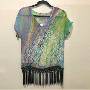 NWT Sheer Top/ swim coverup in Green tones